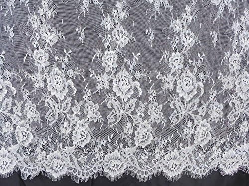 "Frace Lace" Bone Off-white French Lace 59'' Width Wedding Dress Fabric Lashes By the Yard LACEFABRICSHOME