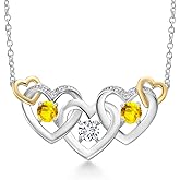 Gem Stone King 925 Silver and 10K Yellow Gold White Lab Grown Diamond and Yellow Sapphire Heart Shape Pendant Necklace For Women (1.05 Cttw, with 18 Inch Chain)