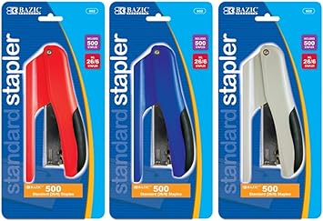 BAZIC Standard 26//6 Stapler-500 Staples Included-Green//Blue//Yellow Color