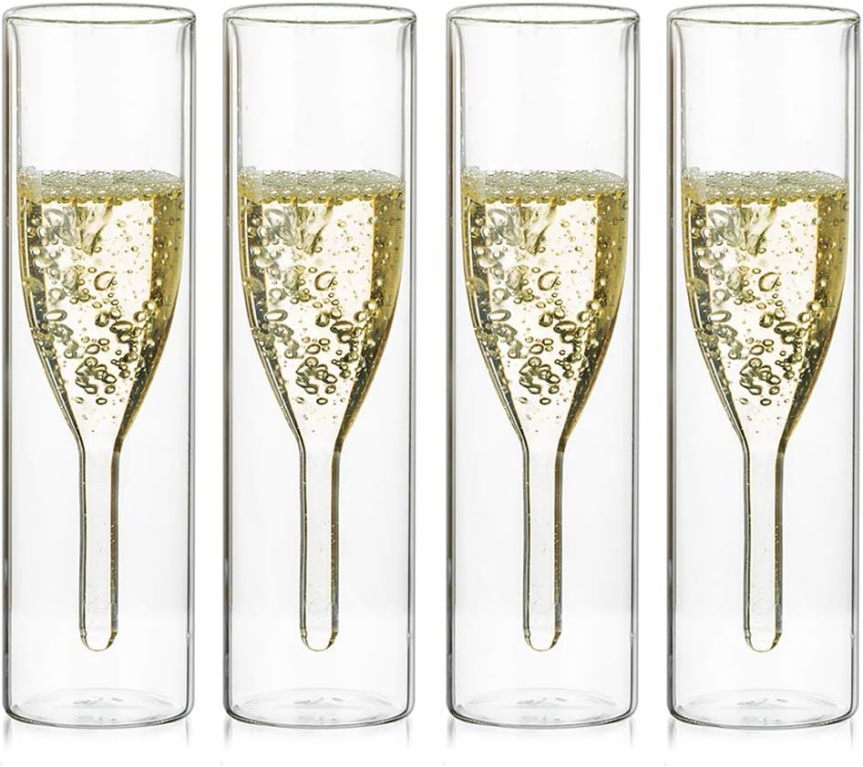 Sziqiqi Bulk Double Walled Crystal Champagne Flute Glasses, Classics Tulip Goblet Stemless Clear Glass Cups
