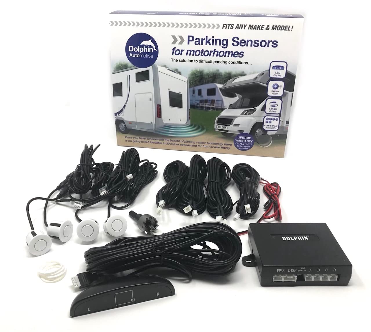 Dolphin Automotive MPS450 Motorhome Camper Van RV Reverse Parking Sensors With LED Display & Audio Buzzer Black, Silver, White, Grey (Silver)