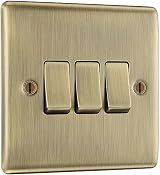 BG Electrical Triple Wall Light Switch 2 Way Antique Brass Nexus Metal NAB43