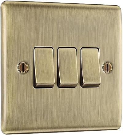 BG Electrical Triple Wall Light Switch 2 Way Antique Brass Nexus Metal NAB43