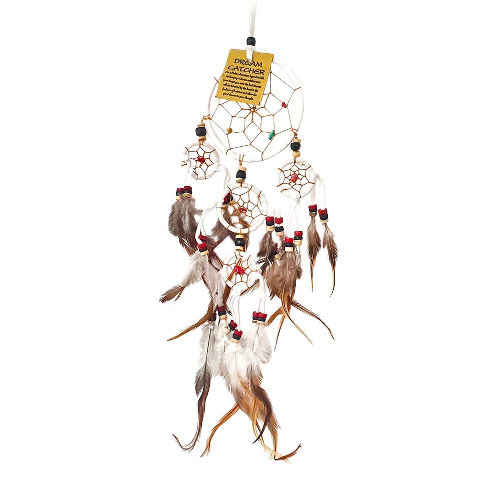 VIE Naturals Dream Catcher, Beaded, 9cm 4 Smaller Rings, White