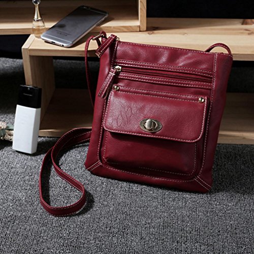 Crossbody Leather,Clearance! AgrinTol Womens Leather Satchel Crossbody Shoulder Messenger Bag (Red)