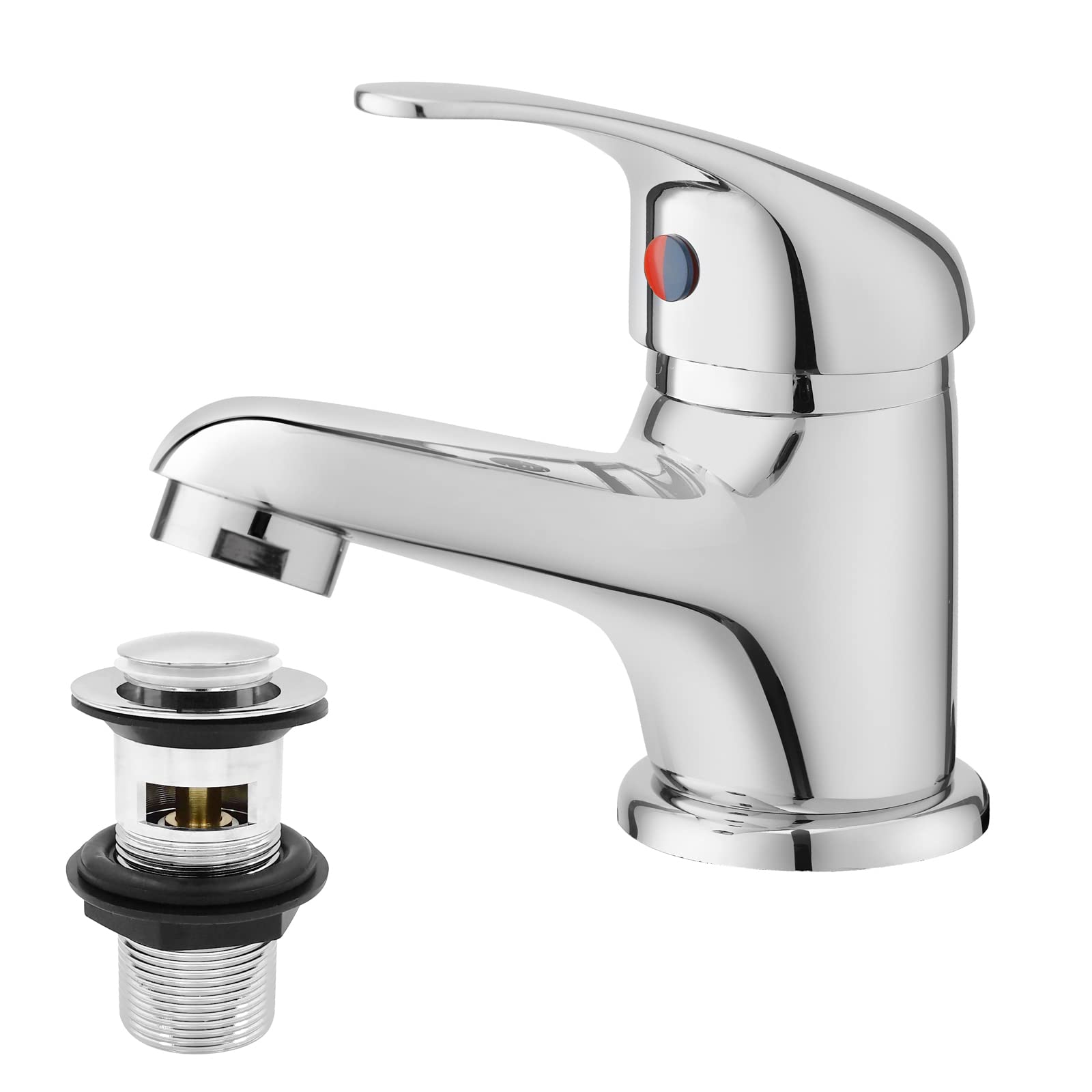 Basin Mixer Tap with Pop Up Waste, BATHWEST Classic Brass Chrome Monobloc Bathroom Sink Taps with Sink Plug, Single Lever Morden Basin Taps with Waste 022NCR — image 1