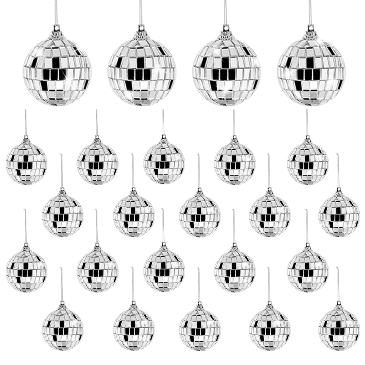 24 PCS Mini Disco Ball Ornaments, 1.6" Small Disco Ball Decoration Silver Disco Mirror Ball Hanging Disco Ball Ornaments for Christmas Tree, Birthday, Wedding, 70s Disco Party by MYCreator (1.6")