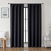 Gwine Black Blackout Curtains for Bedroom 84 inches Long 2 Panels Set, Solid Noise Reducing Thermal Insulated Blackout Curtains for Living Room with Rod Pocket, Each 40" Wx84 L