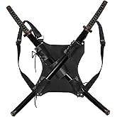 BigKing Ninja Sword Back Holster, Sword Bag Sword Back Sheath Adjustable Leather Double Sword Holder Back Durable Strap Sword Carrying Bag Case for Cosplay Anime Costume