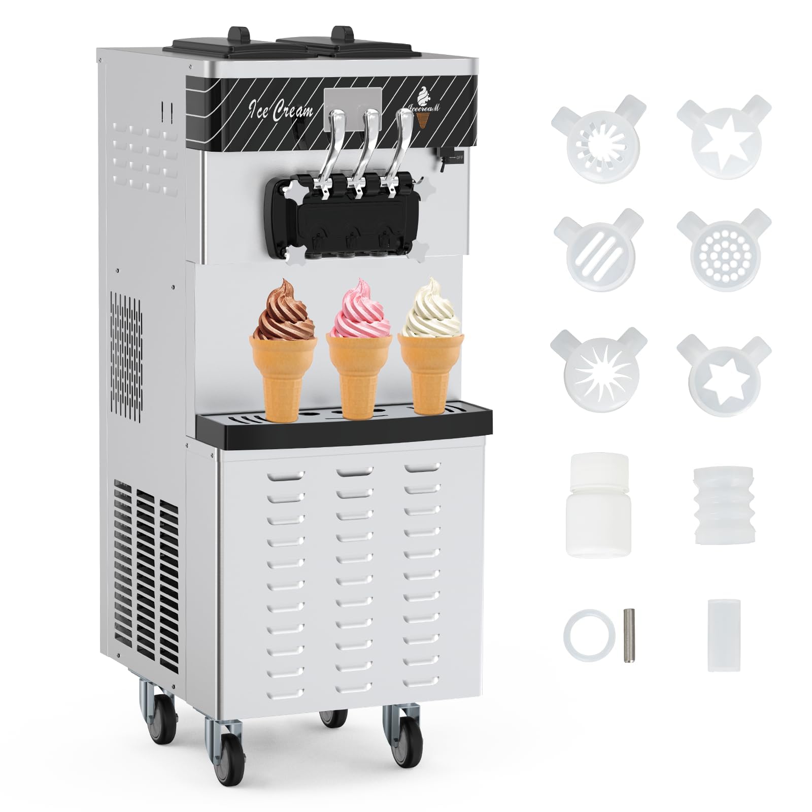 Photo 1 of **FOR PARTS, NOT FUNCTIONAL**
Commercial Ice Cream Machine - 110V 2450W 3 Flavors Soft Serve Ice Cream Machine 5.8 to 7.9 Gallons/H Auto Clean Touch Screen LCD Panel Ideal Ice Cream Maker for Snack Restaurants Bars