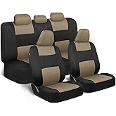 BDK PolyPro Seat Covers Full Set in Beige on Black – Front and Rear Split Bench Seat Covers for Cars, Easy to Install , Car Accessories for Auto Trucks Van SUV