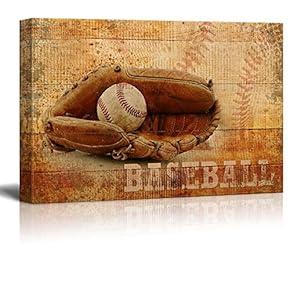 Rustic Baseball - Mitt and Ball Vintage Wood Grain - Canvas Art Home Art - 12x18 inches