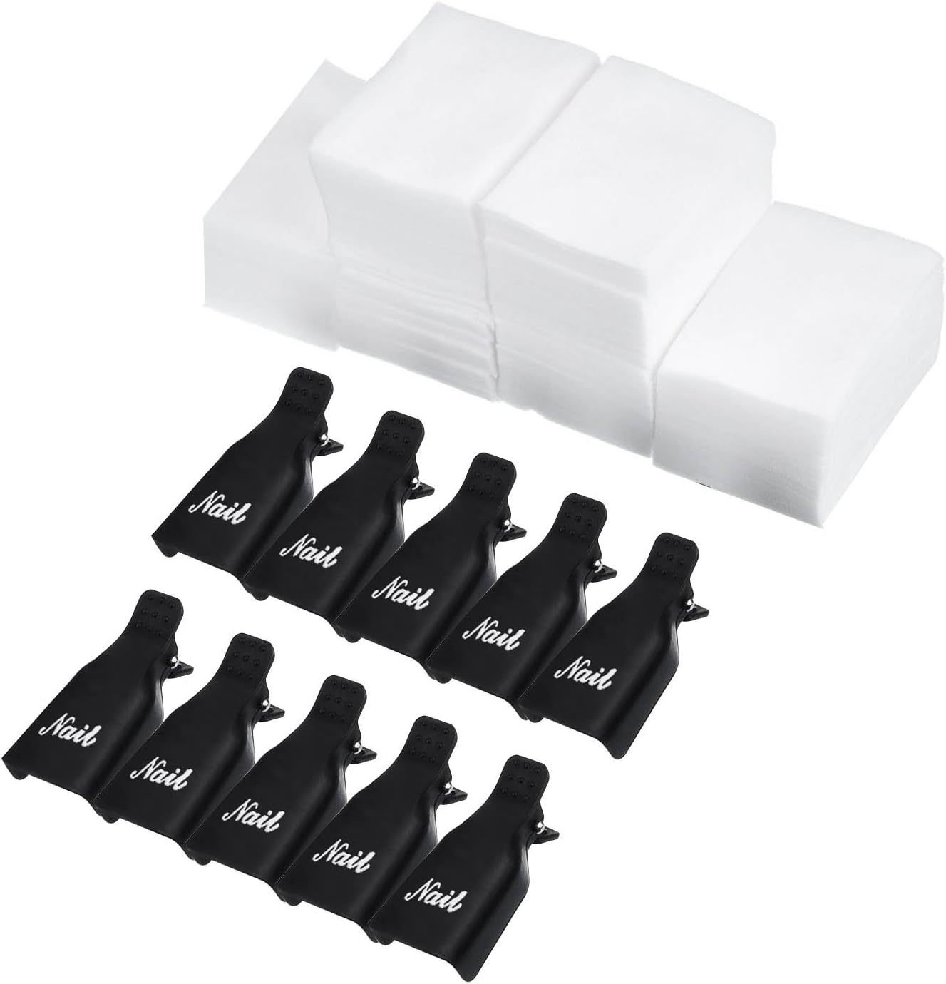 CINEEN Plastic Acrylic Nail Art Soak Off Clip Cap Polish Remover Wrap Cap Clip Tool With 80 Pcs Nail Cleaning Cotton Pads Black