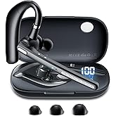 COTOE Bluetooth Headset V5.3, Wireless Earpiece with 500mAh Charging Case Hand-Free Headphones Noise Canceling Mic for Office/Driving/Business,Black