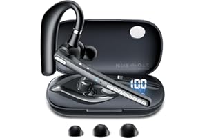 COTOE Bluetooth Headset V5.3, Wireless Earpiece with 500mAh Charging Case Hand-Free Headphones Noise Canceling Mic for Office/Driving/Business,Black