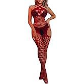 Buitifo Woman Sexy Lingerie Nightwear Halter Body Stocking One Piece Fishnet Mini Top and Tights (DarkRed,M)