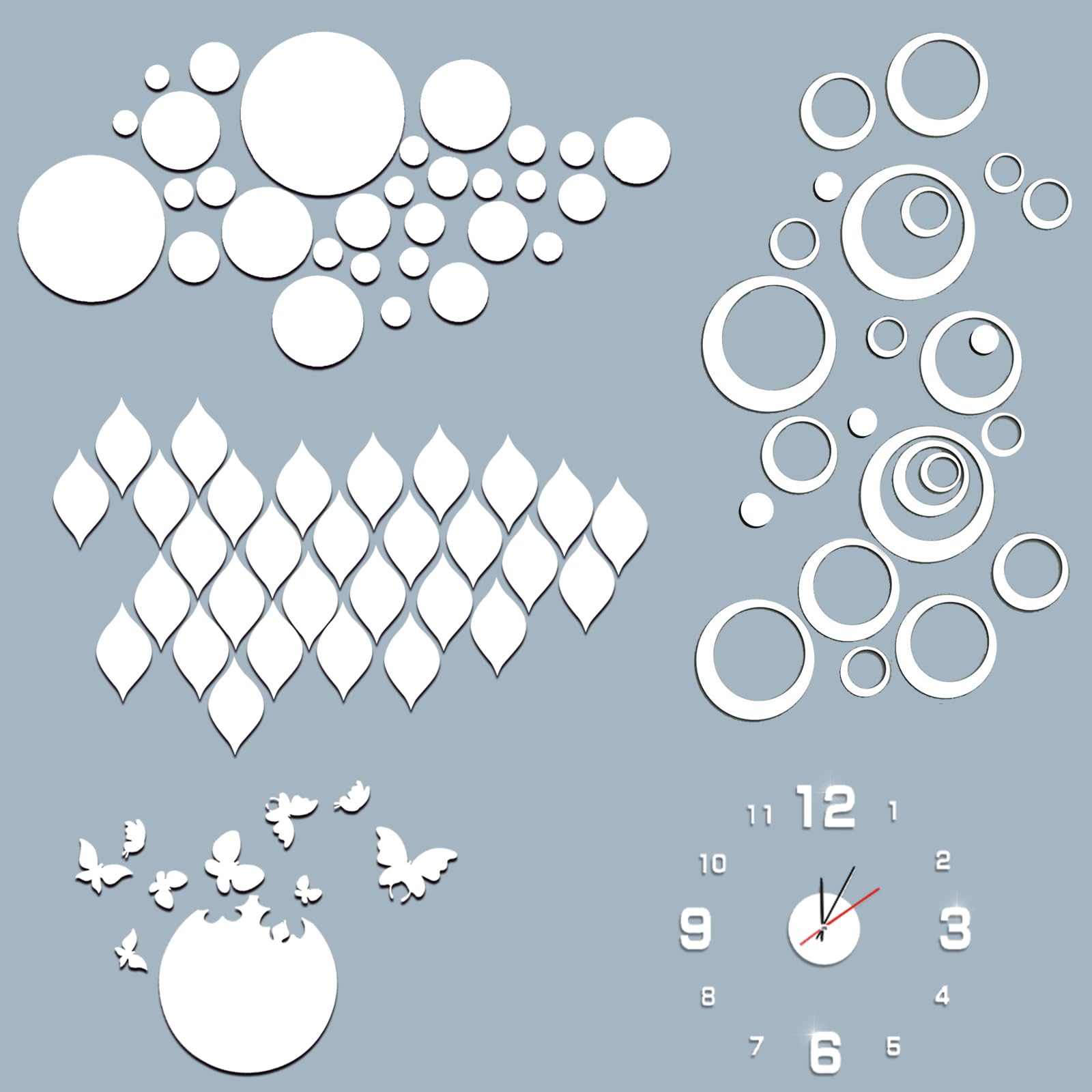 Photo 1 of [Buy One Get Five] Acrylic Mirror Wall Stickers, 3D Teardrop Removable DIY Teardrop Peel and Stick Mirror Wall Decal Set for Living Room Bathroom Home Office Background Decorations (Silver)