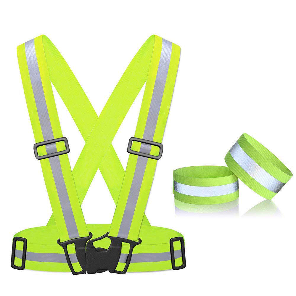 AWEHIRU Reflective Vest, High Visibility Adjustable Waist Belt Safety Vest with Fluorescent and Reflective Bands for Outdoor Jogging, Cycling, Walking, Running