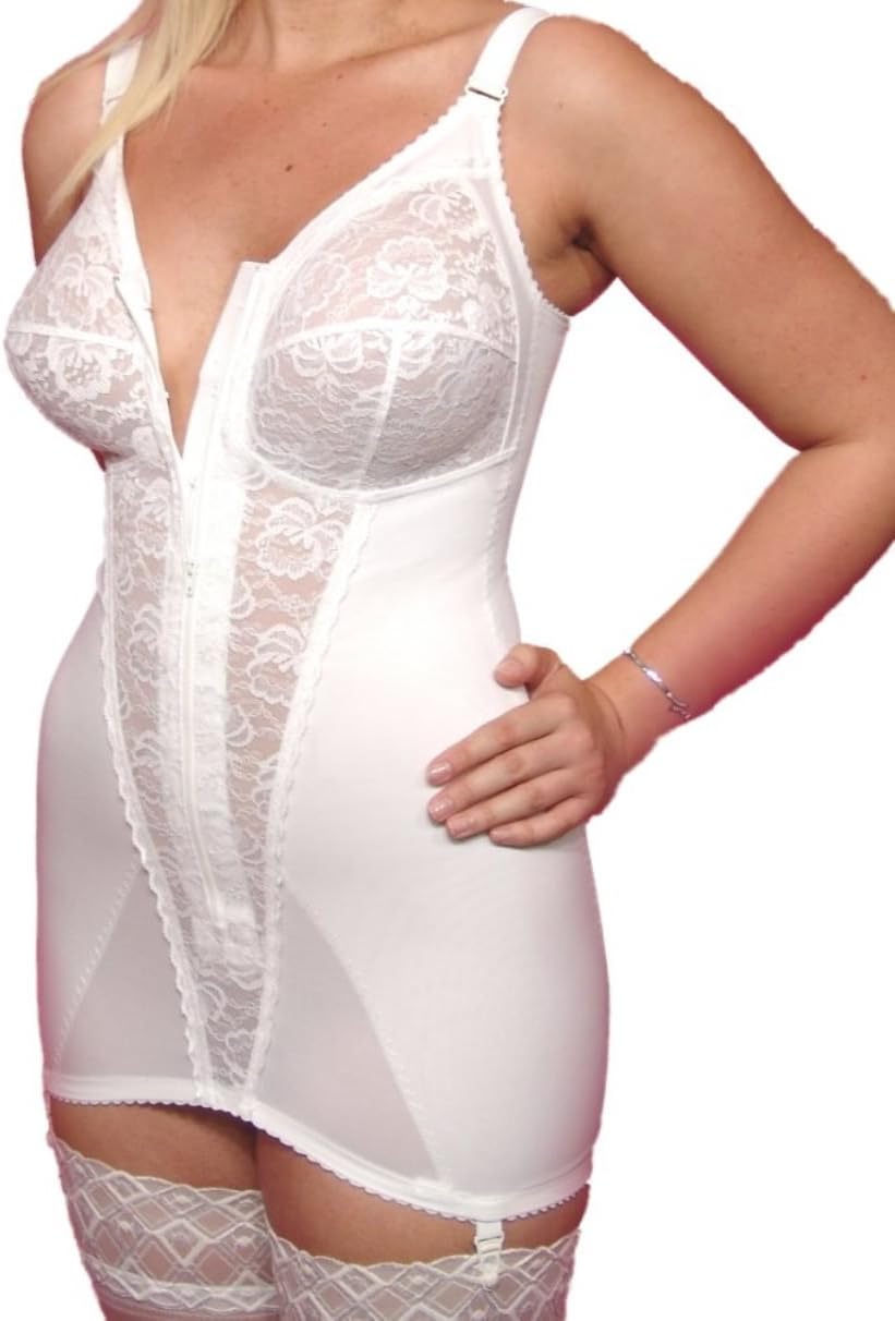 Berdita Lingerie Lace Panel White Open Corselet with Zip (Zip30003) UK