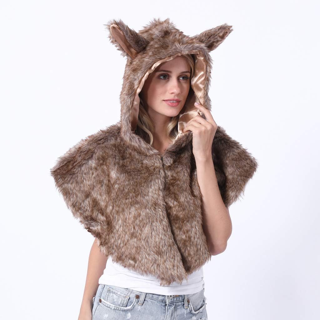 Womens Faux Fur Shawl Cloak, Winter Warm Unisex Funny Animal Plush Cape