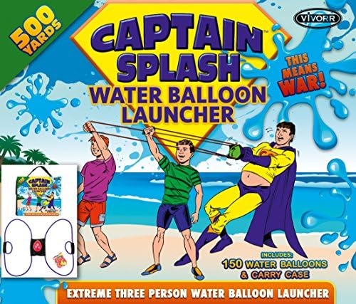 Water Balloon Launcher 500 Yards by Captain Splash, 3 Person Slingshot Cannon Catapult, 150 FREE Water Balloons & Carry Case Included (Blue, Extra Strong Latex Sling) 2019 Edition. Outdoor Games