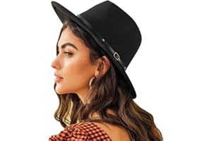 DRESHOW Wide Brim Hat Fedora for Women Belt Buckle Retro Panama Floppy Hat