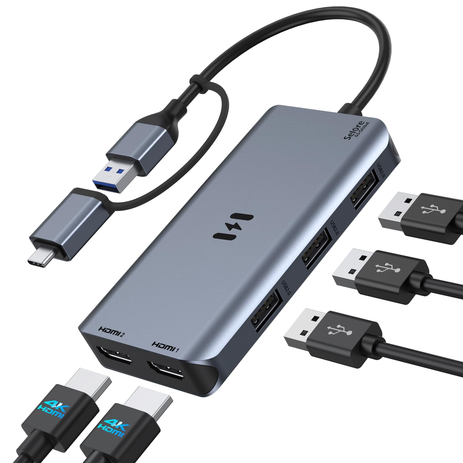 USB 3.0 Docking Station, HDMI Splitter Extended Display Dual HDMI Adapter USBC Laptop Universal USB Docking Station with 2 HDMI Dual Monitor Dock for M1 M2 MacBook Pro/Air, Microsoft, Dell, HP