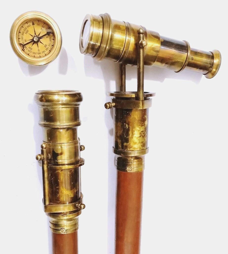Antique 3 Folding Telescope Walking Stick Marine Telescope Cane Detachable Wooden Cane – Marine Explorer Gift.