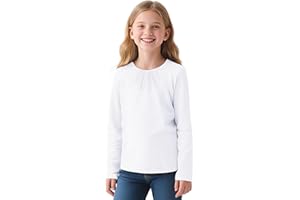 Witwot Girls Long Sleeve Shirts Cotton Crew Neck T-Shirts Kids Plain Tops Tees Girl Clothes Size 5-12 Years