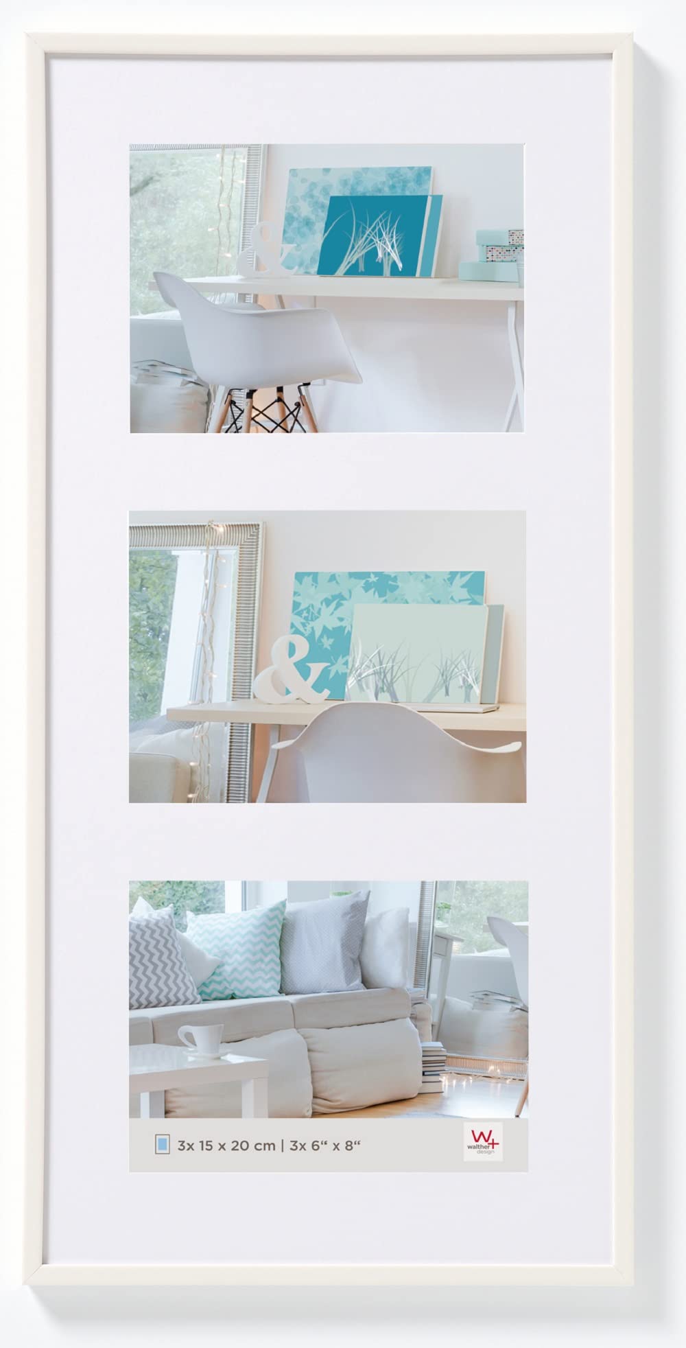 walther design Bilderrahmen weiss 3x 13x18 cm Galerie mit Passepartout, New Lifestyle Kunststoffrahmen KV338W