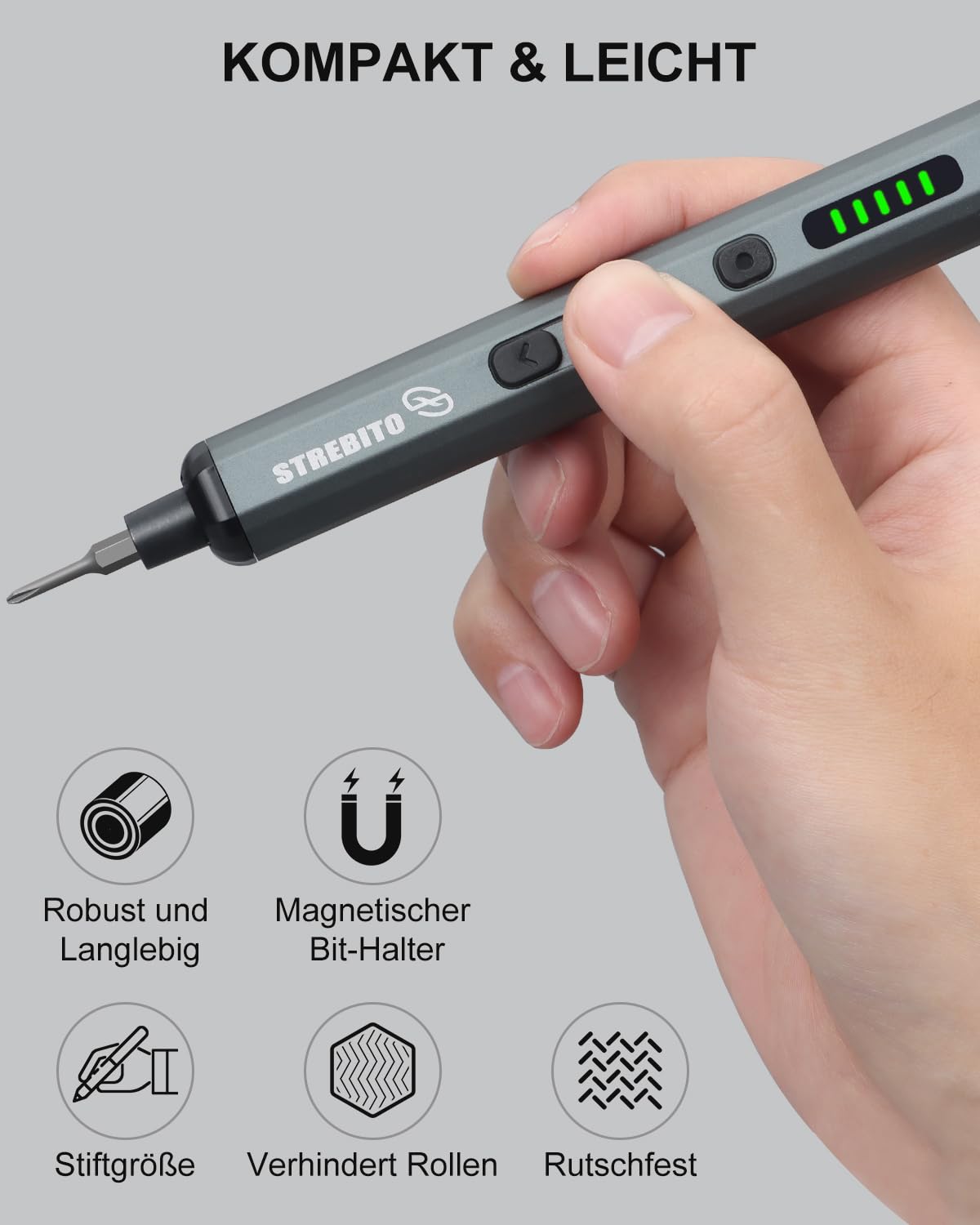 STREBITO Mini-Elektroschrauber-Set, 70-in-1 kabelloser Elektroschrauber – 64 S2-Präzisions-Bits, 5 Drehmomenteinstellungen, 4 LED-Leuchten 6