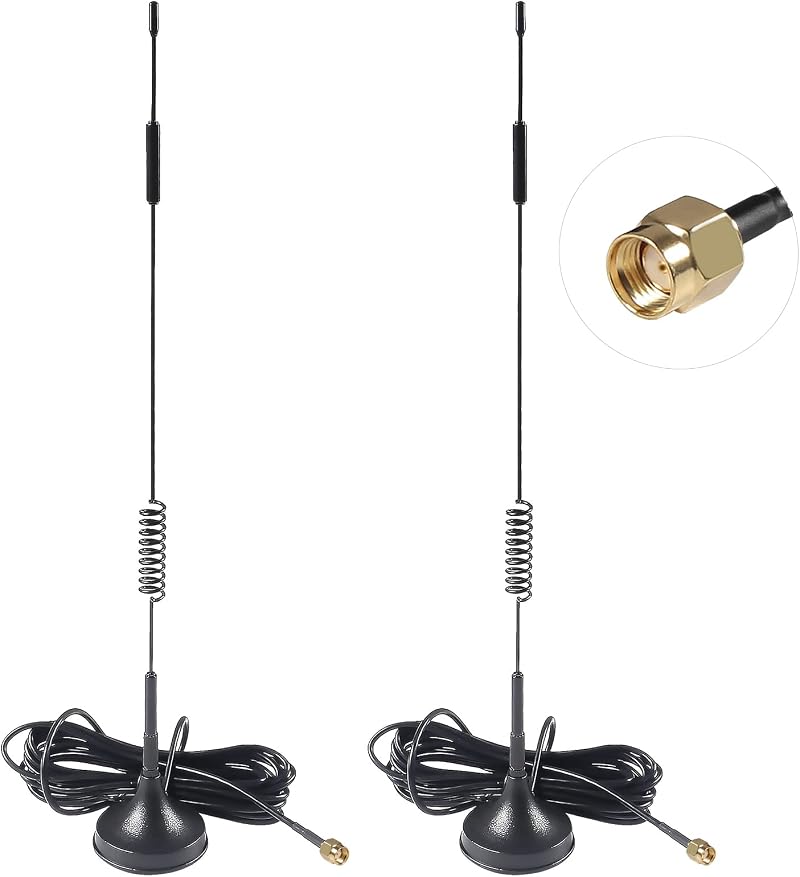 AEDIKO 2x 7dBi 4G LTE Antenna RP-SMA Male Magnetic Base 3m RG174 Cable