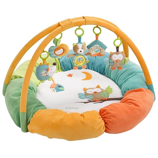 Fehn 071184 3-D-Activity-Nest Eule – Besonders weicher Spielbogen mit 5 abnehmbaren Spielzeugen für Babys Spiel & Spaß von Ge