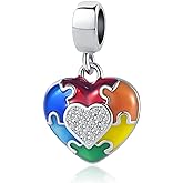 MZC Jewelry Autism Awareness Heart Charm Compatible with Pandora Bracelet You fit me Perfectly Love Puzzle Piece Bead