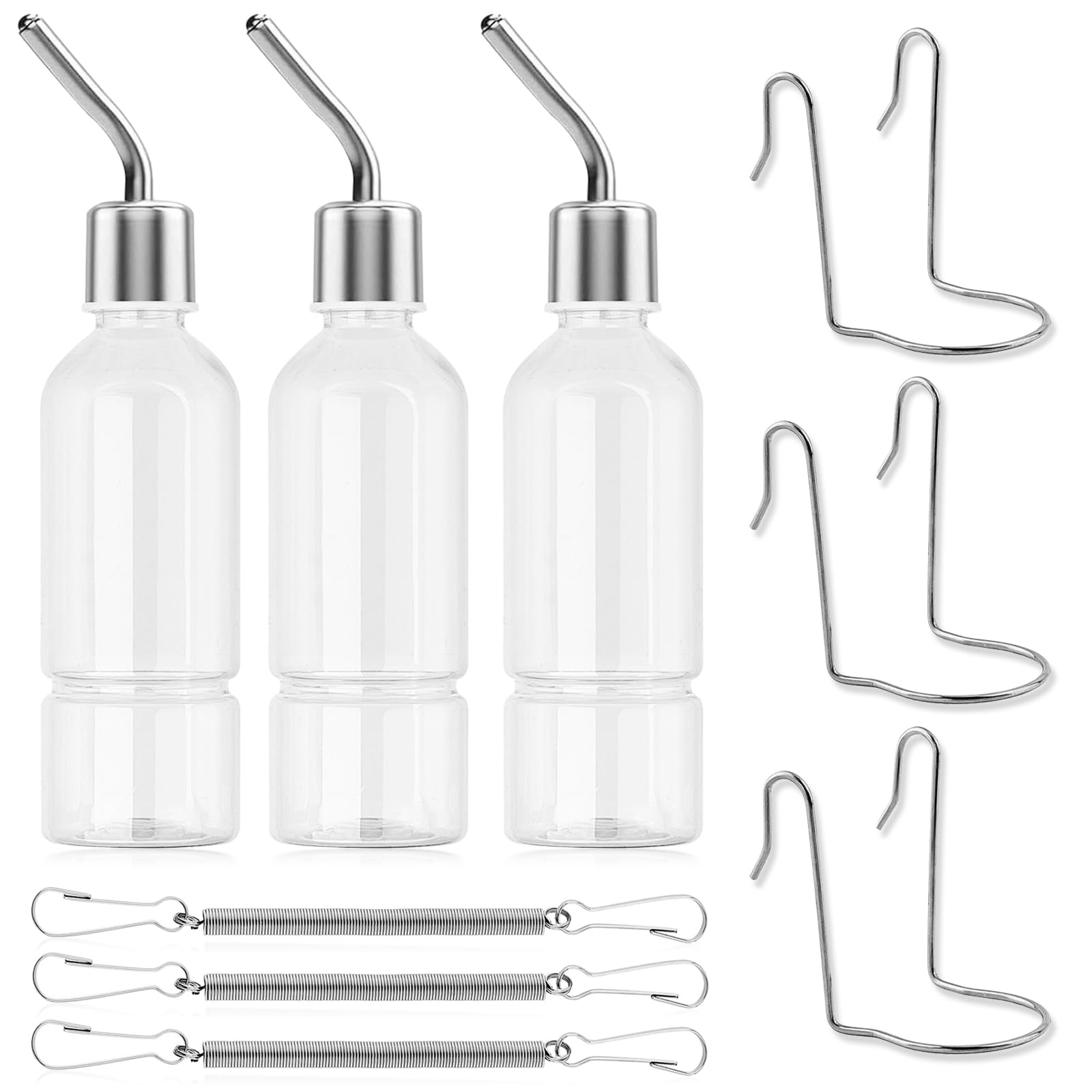 3 Pcs Rabbit Water Bottle, Portable Automatic Pet Hanging Water Bottles No Drips Hamster Water Dispenser Bottles with Holder (Clear, 180ml)