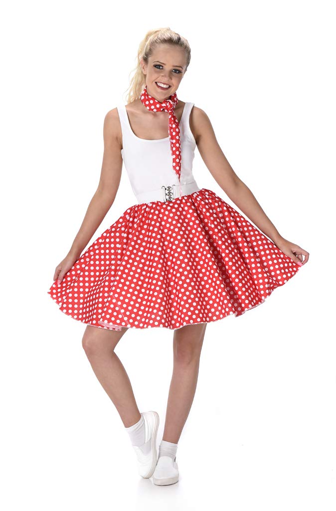 Karnival Costumes 81101 50's Polka Dot Skirt & Necktie Costume, Red, Small