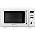 Emerson MWR7020W Compact Countertop Microwave Oven with Button Control, LED Display, 700W 5 Power Levels, 8 Auto Menus, Glass Turntable and Child Safe Lock, 0.7, Retro White