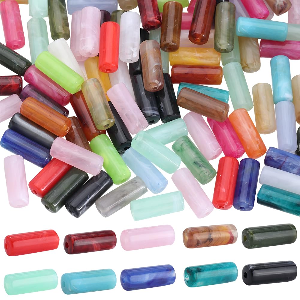 SOFPLATE 1 Box 100Pcs Imitation Gemstone Beads Tube Stone Beads Artifical Crystal Acrylic Column Spacer Bead with Hole Small Colorful Loose Spacers for jewellery Making Necklaces Bracelet DIY Crafts
