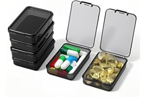 EIVENNKO 6 PCS Small Pill Box, Tiny Pill Case,Mini Clear Plastic Storage Containers Cute Travel Pill Organizer Case Portable for Pocket Purse Briefcase (Black)