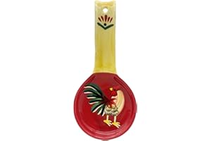 ACK Tuscany Modern Burnt Orange Rooster Hand Painted Ceramic Spoon Rest, Cooking Spoon Holder for Kitchen Counter, Utensil Rest for Spoon, Ladle, Spatula, Kitchen Décor
