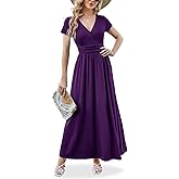 ANRILITA Maxi Dress for Women 2026 Wrap V Neck Short Sleeve Empire Waist Summer Casual Elegant Flowy Long Dresses with Pocket