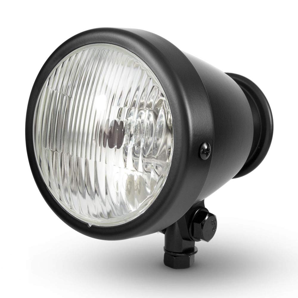 Alchemy Parts 4.5 inch Vintage Style Custom Retro Motorcycle Headlight Matt Black for Chopper Cruiser Bottom Mount Ideal for Trikes As Well (Type 3678)
