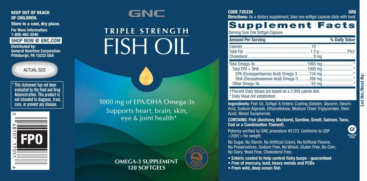 GNC Triple Strength Omega 3 Fish Oil 1000mg, 120 Count, Supports Joint
