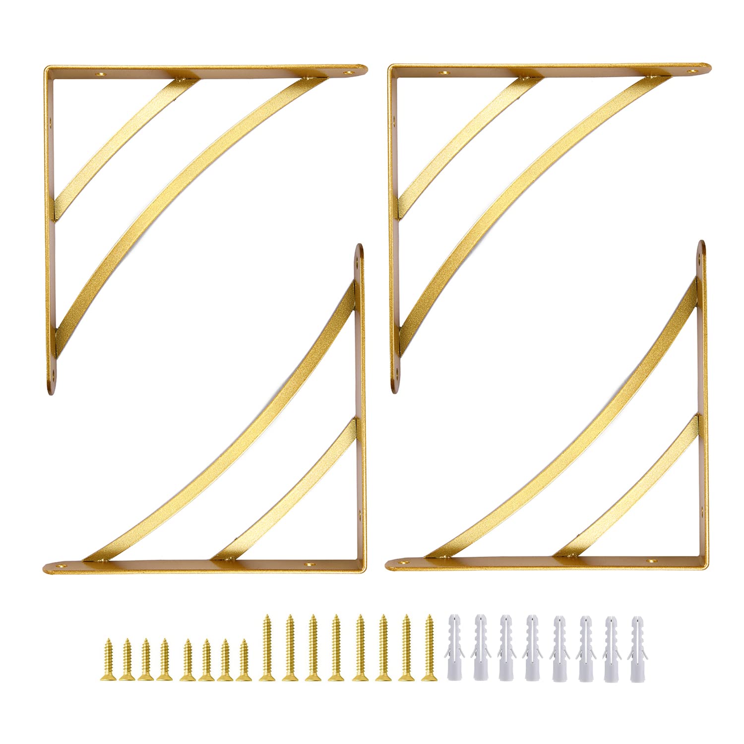 Small Gold Shelf Brackets, 15cm Triangle Shelving Brackets, Versatile Right Angle Wall Mounted Shelf Supporters for Scaffold Board, Modern Brass Wall Decor Brace for DIY Shelving, Gold, 4 Pcs — image 1