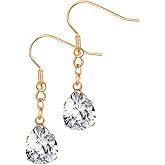 555Jewelry Stainless Steel Sparkly CZ Dangle Pear Teardrop Earrings for Women