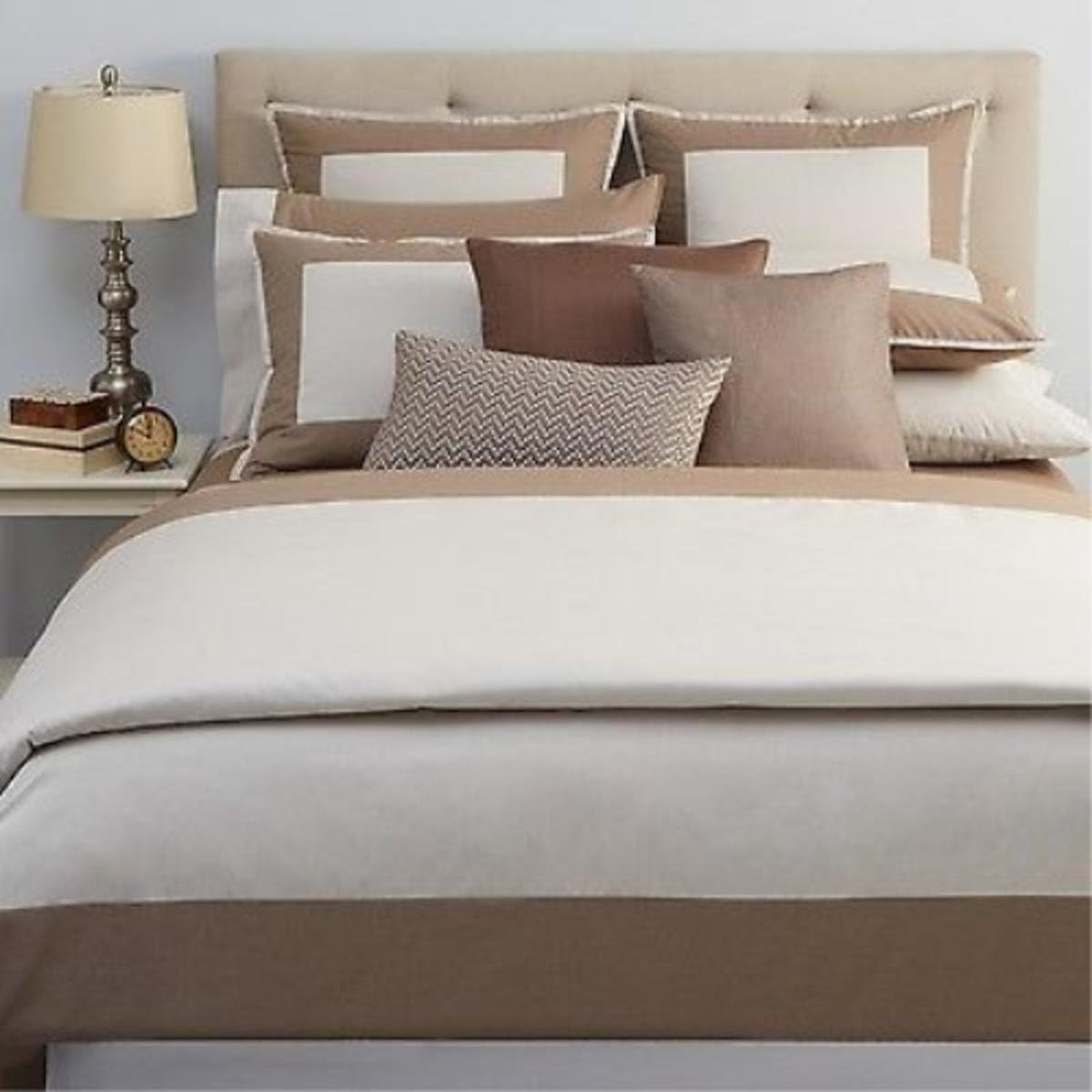 Oake Constructed Border Cotton 300TC Duvet Cover Beige King