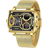 Weicam Luxury Men Boy Square Dial Digital Watch Luminous Waterproof Analog Quartz Wrist Watch Dual Display Business Watch