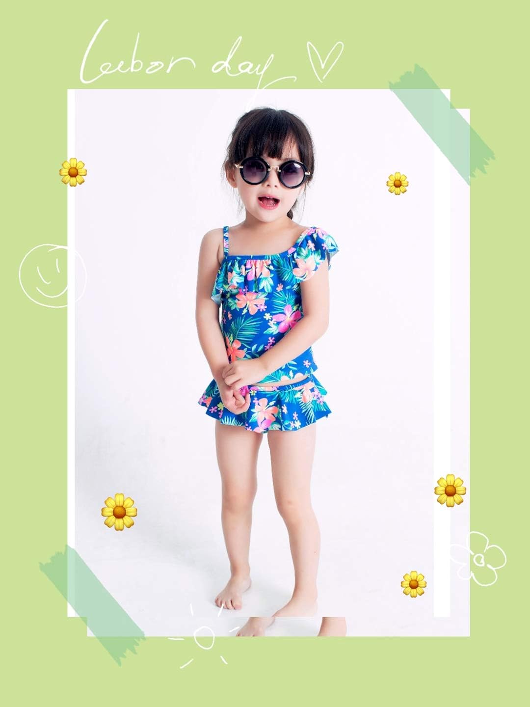 Amazon ベビー 赤ちゃん ガールズ ハワイ風水着 女児水着 子供水着 可愛い花柄 パルム記念写真 ビーチセパレート2点セット キッズ Uvカット女の子 80 90 100 110 1 130 水着 通販