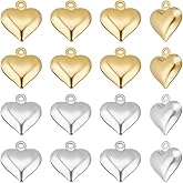 Beebeecraft 1 Box 80Pcs 3D Heart Charms 24K Gold & 925 Sterling Silver Plated Love Heart Dangle Pendants Valentine Hearts Charms for Jewelry Making Finding Necklaces Earrings Crafts Mother's Day, Small 0.5in