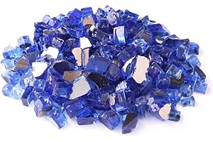 KIBOW 10-Pound Pack 1/2 Inch Reflective Crushed Fire Glass for Gas Fire Pit/Fire Table-Cobalt Blue